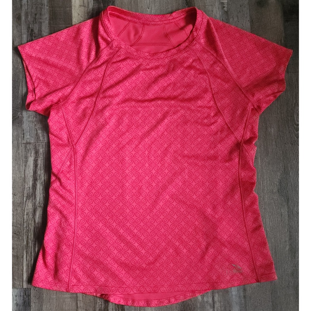 L.L. Bean Active T-Shirt Womens Medium Pink Geometric Zipper Pocket 288018